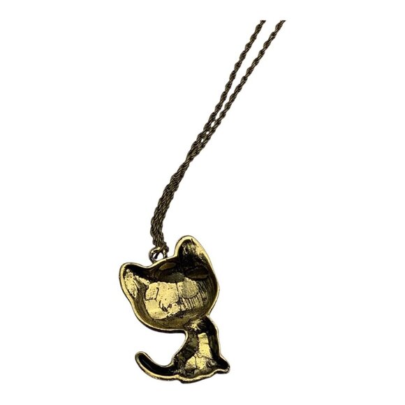 Black Cat Pendant Necklace W/ Brass Tone Chain Women Shinning Paint Finished 26” - Picture 6 of 9